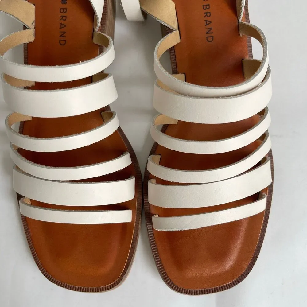 Lucky Brand Firola 9.5 M White Leather Strappy Sandals‎ Ankle Straps Summer
